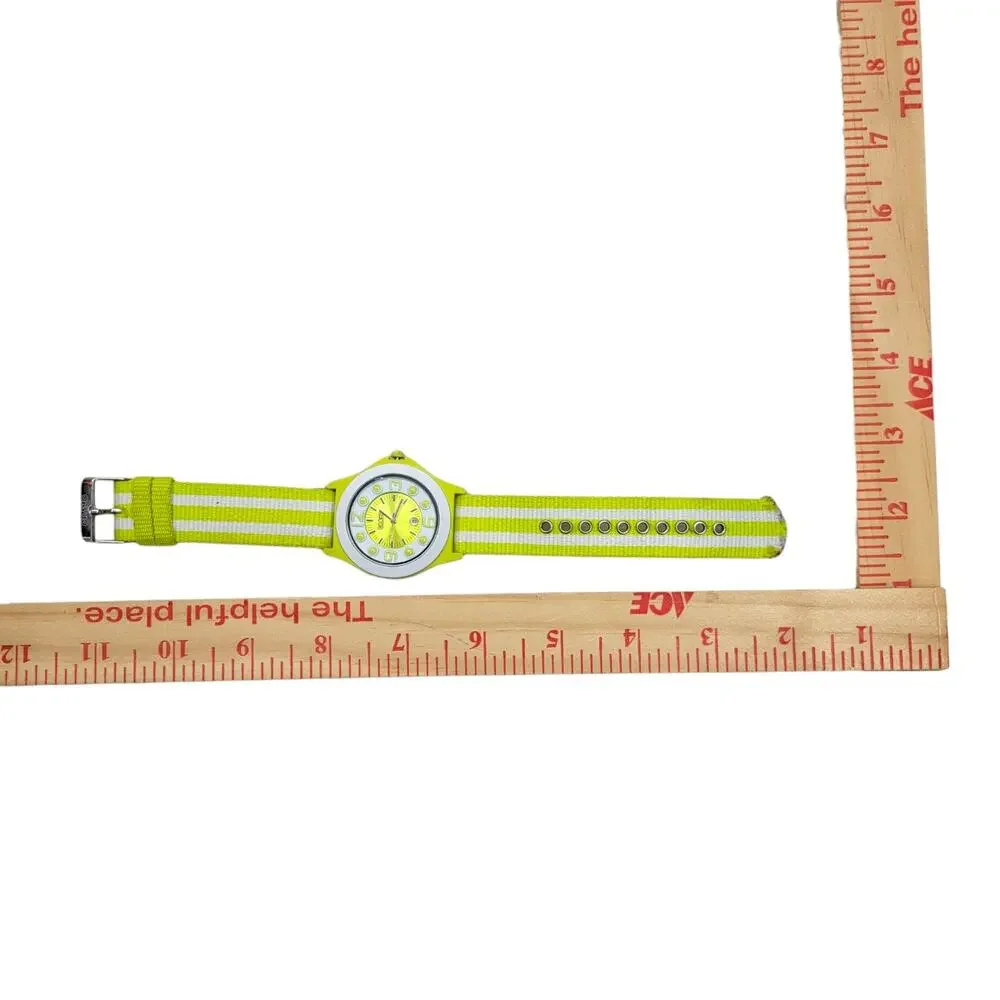 Crayo Carnival Watch Lime Green White Striped Nylon Strap Date Sunray Dial